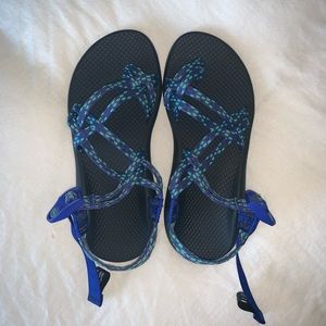 blue and green chaco sandals